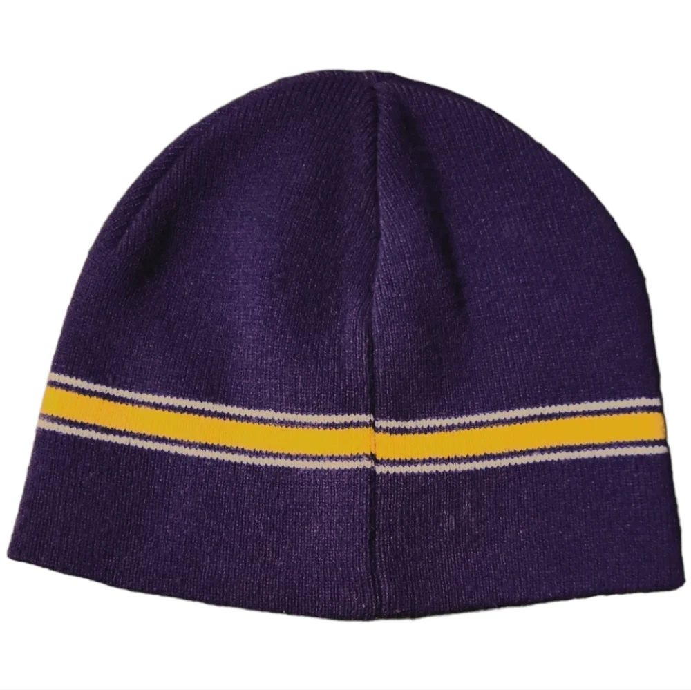Vtg Vikings NFL Kid's Beanie Hat Cap Purple Gold Knit Embroidered